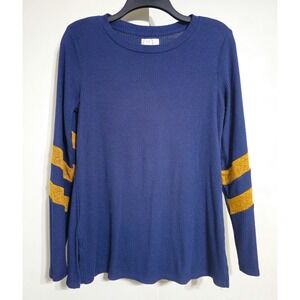 Maurices 24/7 Navy Blue Ribbed Varsity Stripe Long Sleeve Tunic Top Size S